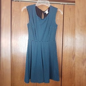 Teal and black Chevron patterned dress